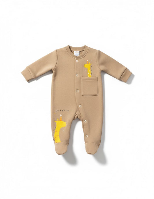 Baby Giraffe Romper – Soft Brown Cotton Jumpsuit