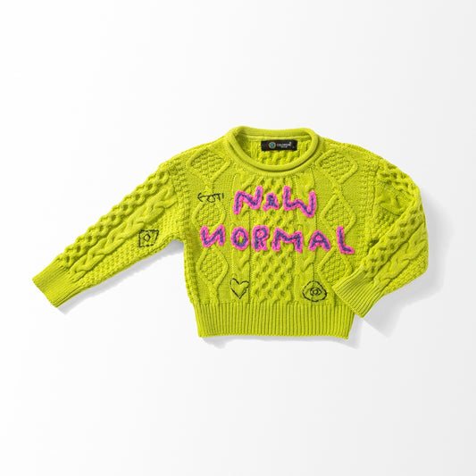 بلوفر تريكو شتوي للأطفال  "New Normal" - خامة ناعمة وعالية الجودة (لون أصفر)