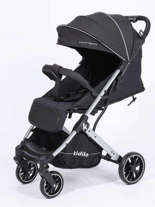 عربة أطفال كيديلو (Kidilo K12) باللون الأسود الفاخر – تصميم عصري يجمع بين الأمان والراحة