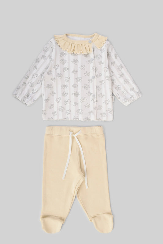 بيجامه جونيور نقشات ابيض في اصفر