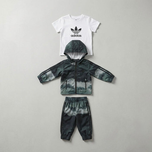 ترنج اديداس اطفال 3قطع اسود مشبح اخضر