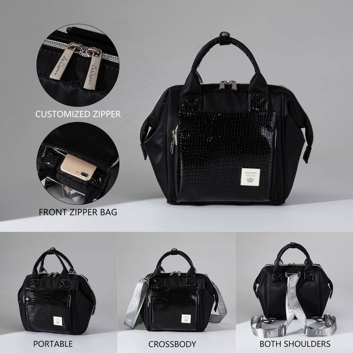 Lequeen Diamond 7TH Edition Waterproof Original mommy bag - الجيل السابع الدايموند من ليكوين جلد طبيعي اسود image 8