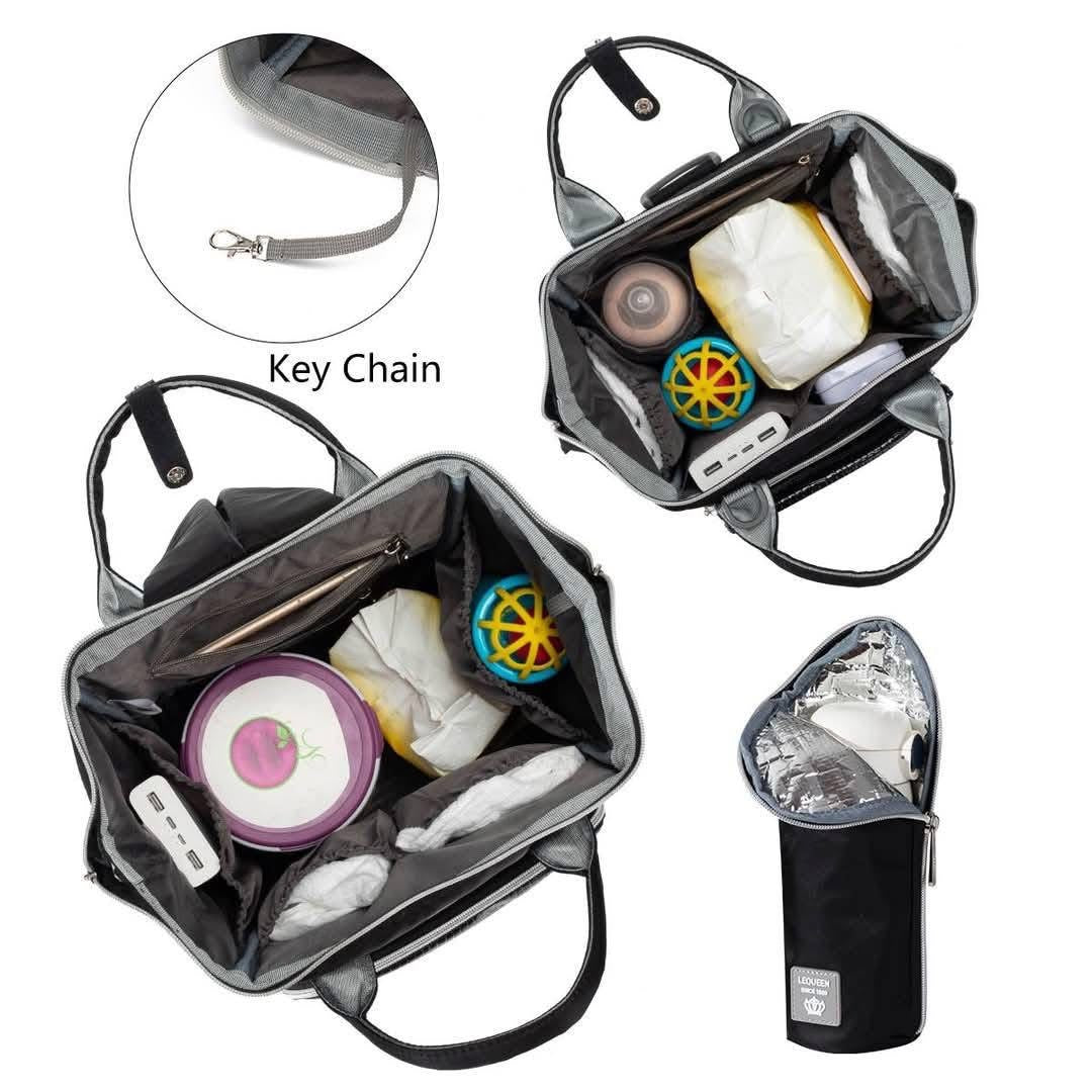 Lequeen Diamond 7TH Edition Waterproof Original mommy bag - الجيل السابع بلس الدايموند من ليكوين جلد طبيعي كحلي image 10