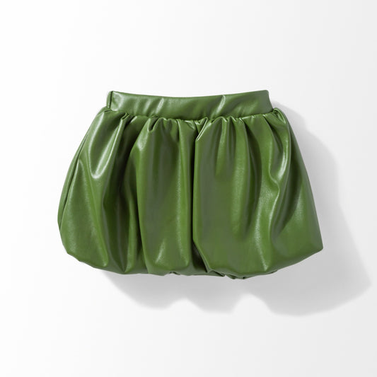 تنورة جلد بناتي بتصميم "البالون" العصري - لون زيتي مميز