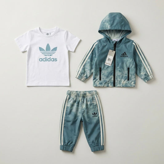 ترنج اديداس 3 قطع اطفال اخضر مشبح