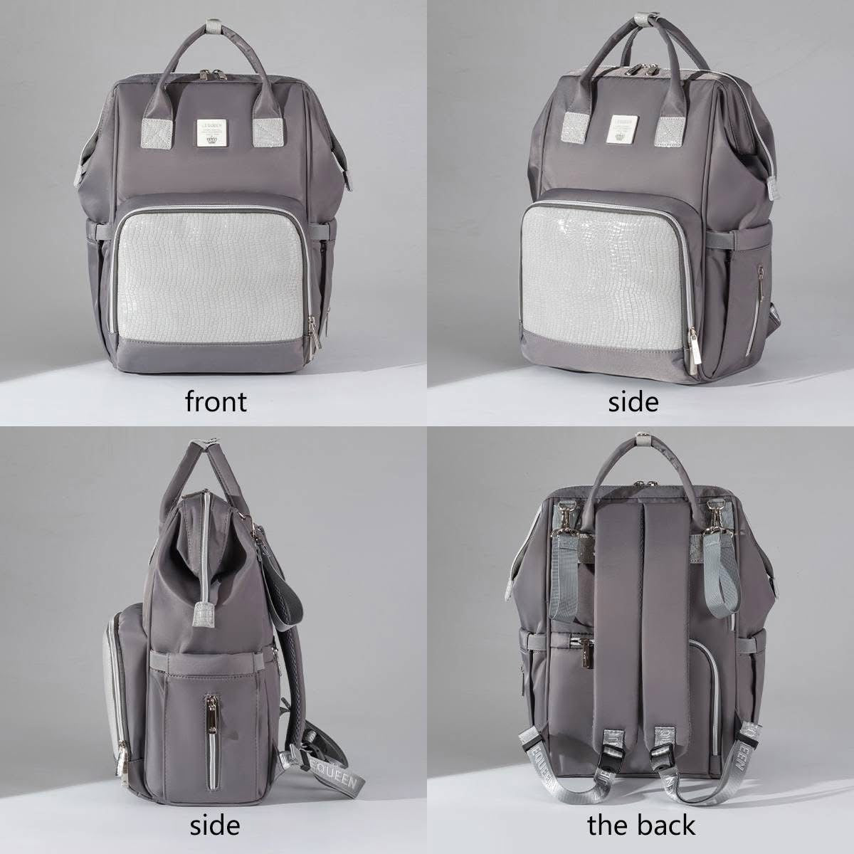 Lequeen Diamond 7TH Edition Waterproof Original mommy bag - الجيل السابع بلس الدايموند من ليكوين جلد طبيعي رصاصي image 3