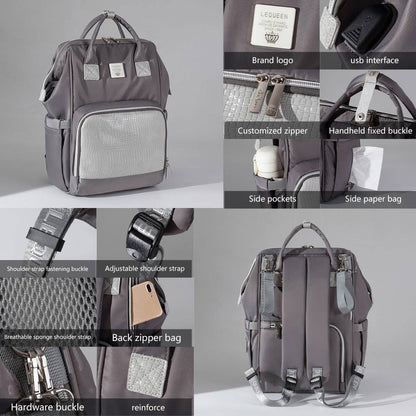 Lequeen Diamond 7TH Edition Waterproof Original mommy bag - الجيل السابع بلس الدايموند من ليكوين جلد طبيعي رصاصي image 8