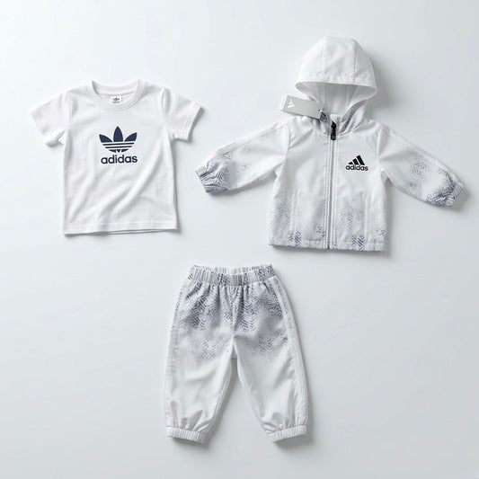 ترنج اديداس اطفال 3 قطع ابيض مشبح كحلي