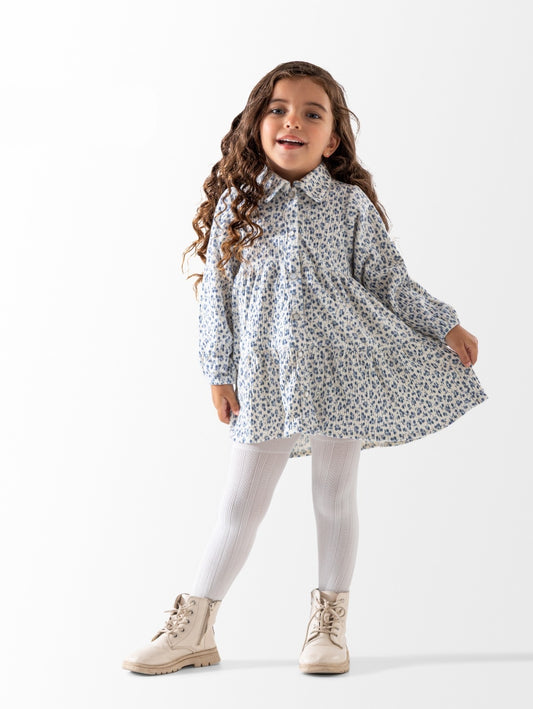 فستان بناتي كلاسيكي بنقشة زهور رقيقة – خامة قطنية ناعمة ومريحة لإطلالة عصرية