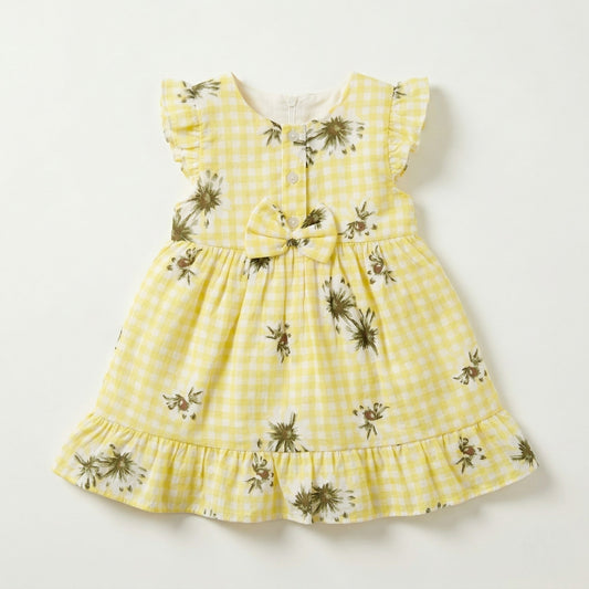 فستان فتيات أصفر منقوش