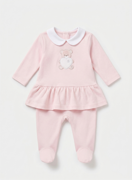 بيجامه اطفال مطبوعه ورد دبدوب بينك