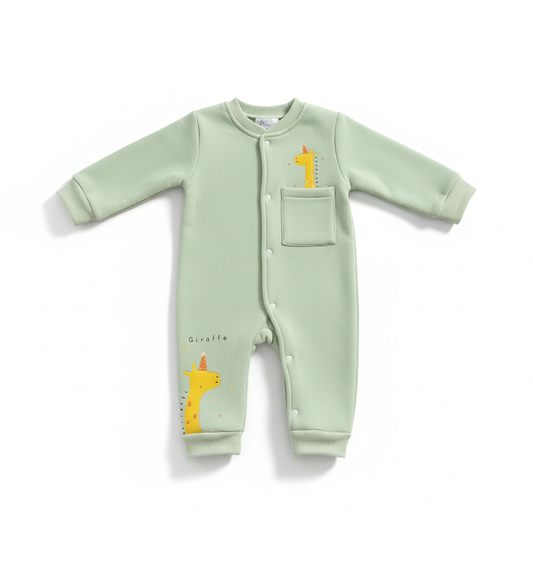 Baby Giraffe Romper – Soft Mint Green Cotton Jumpsuit