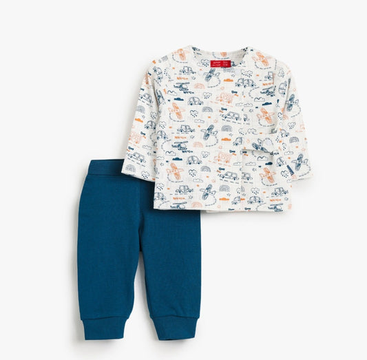 بيجامه جونيور شيرت ابيض بنطلون ازرق