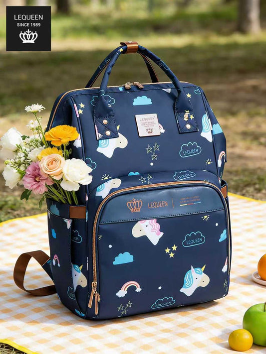 Lequeen 8th Generation Gold Classic Blue Hourse - حقيبه ليكوين الجيل التامن جولد كلاسيك حصان ازرق