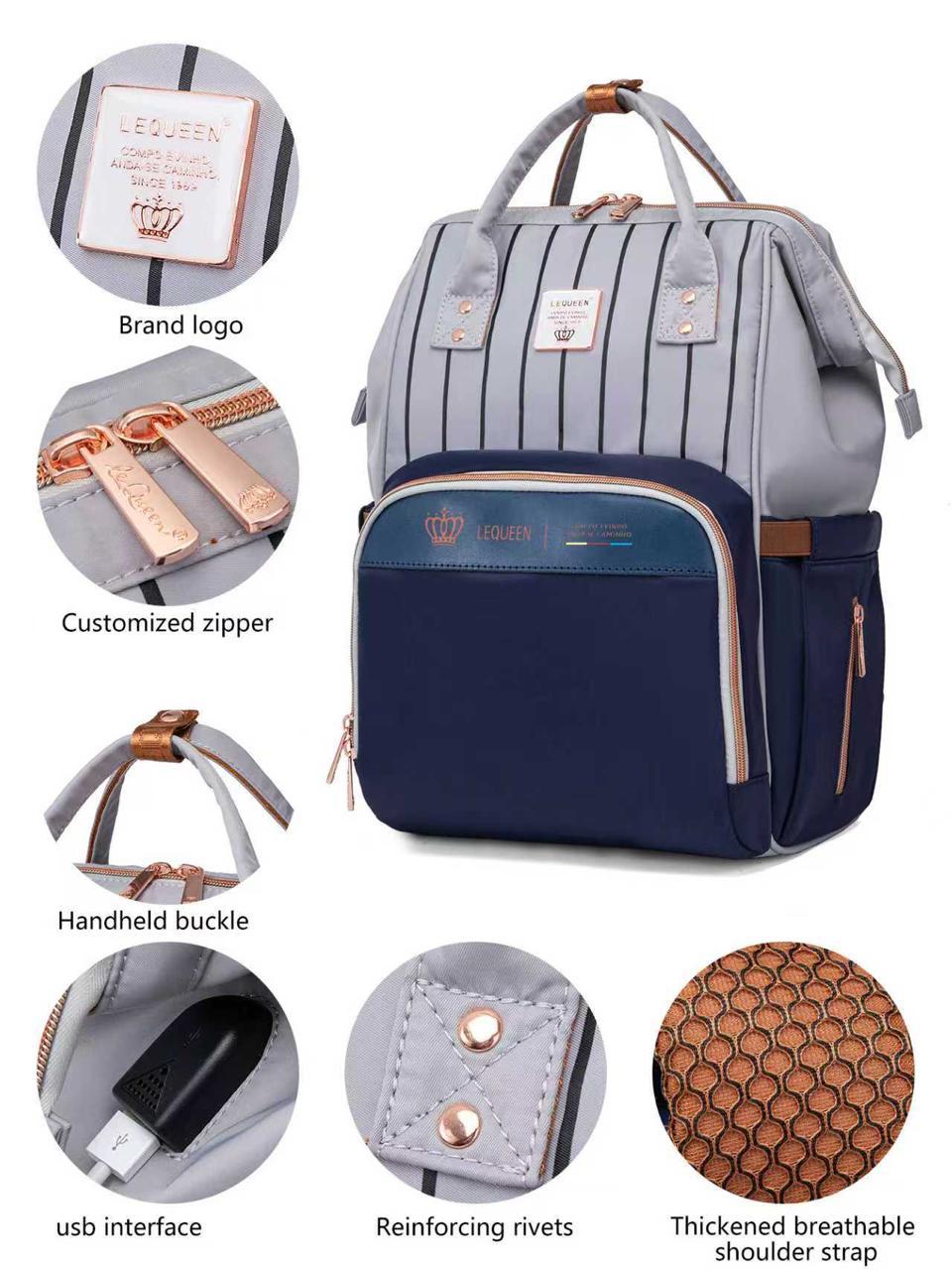 Lequeen 8th Generation Gold Classic Blue Grey - حقيبه ليكوين الجيل التامن جولد كلاسيك ازرق رصاصي