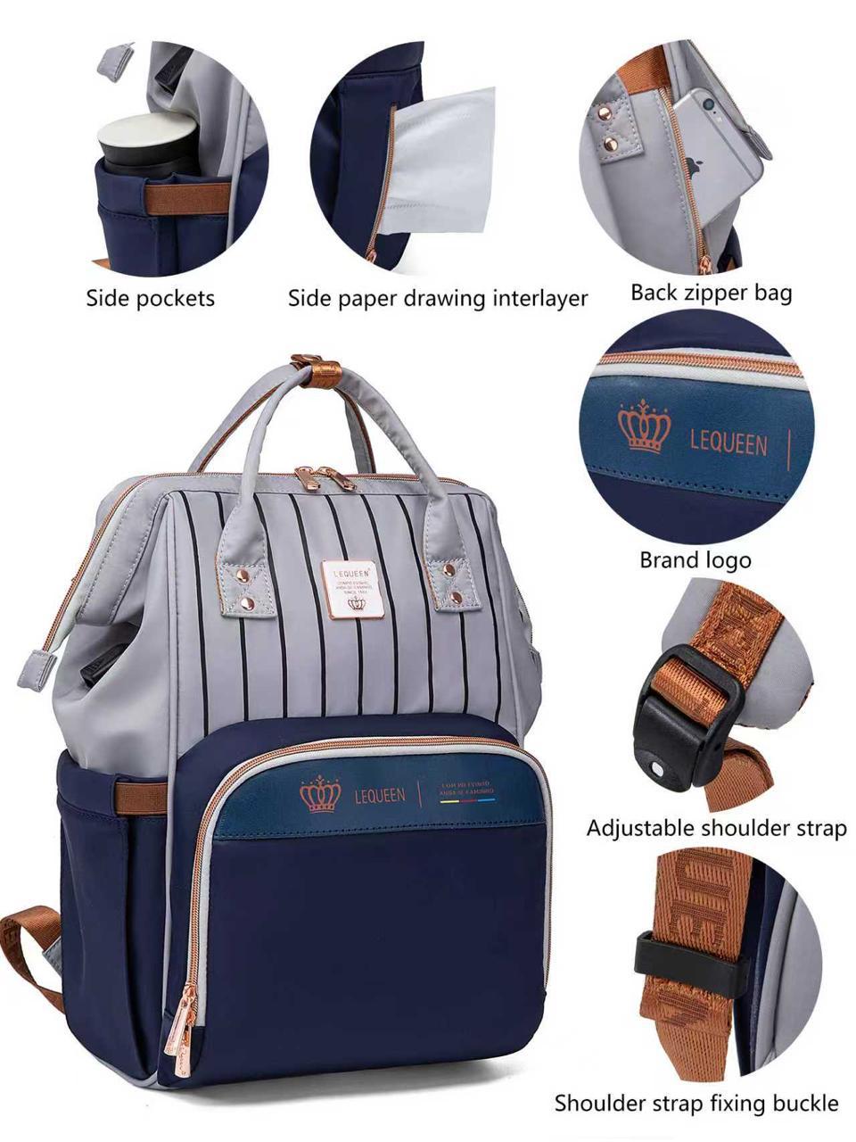 Lequeen 8th Generation Gold Classic Blue Grey - حقيبه ليكوين الجيل التامن جولد كلاسيك ازرق رصاصي