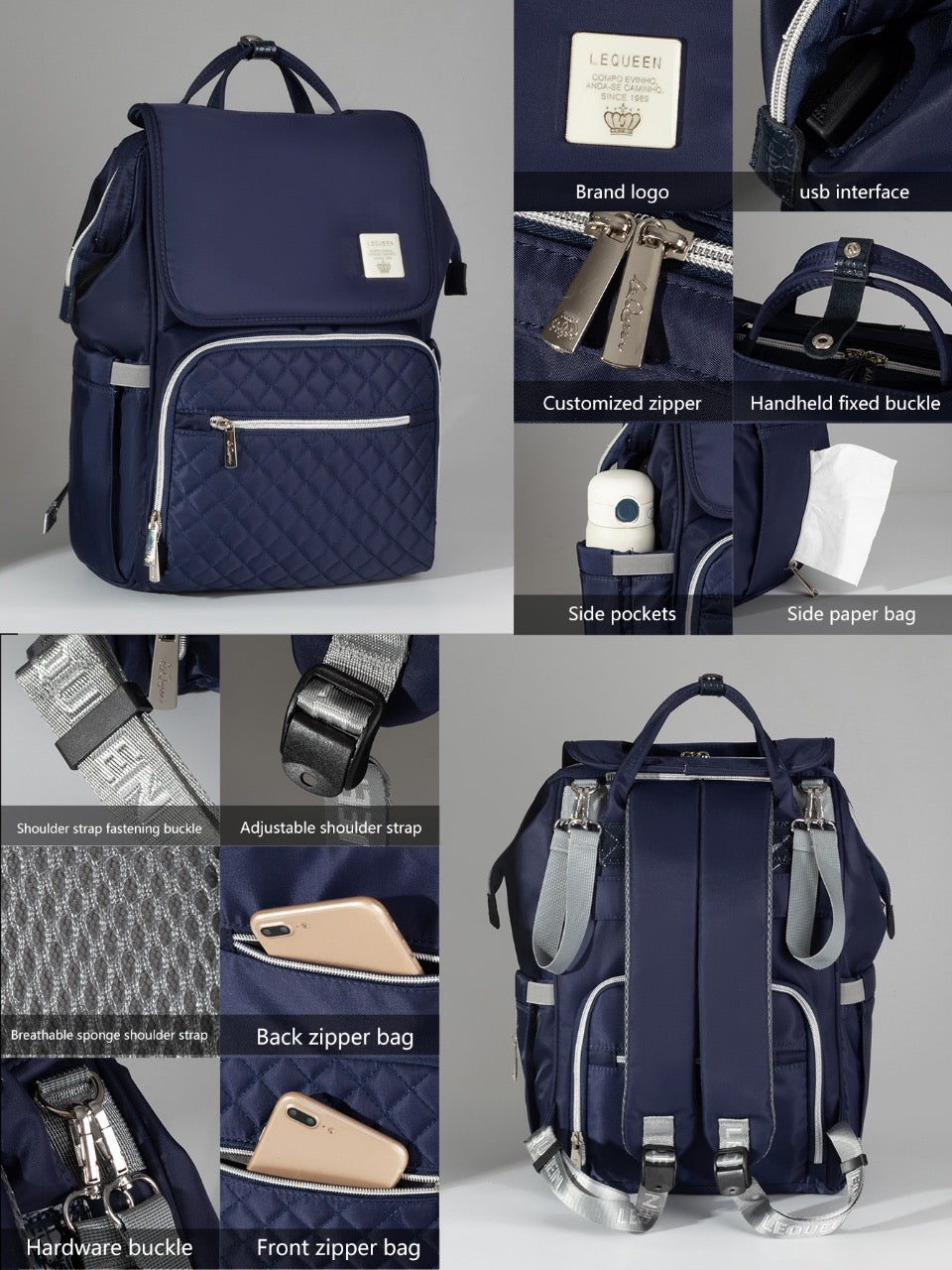 حقيبة الأم الأصلية ليكوين دايموند الجيل السابع المقاومة للماء – فخامة وعملية لا مثيل لها لجميع مستلزمات طفلك!