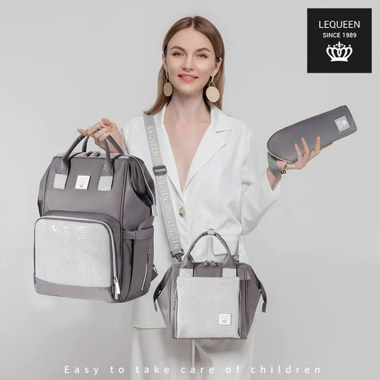 Lequeen Diamond 7TH Edition Waterproof Original mommy bag - الجيل السابع الدايموند من ليكوين جلد طبيعي رصاصي image 1