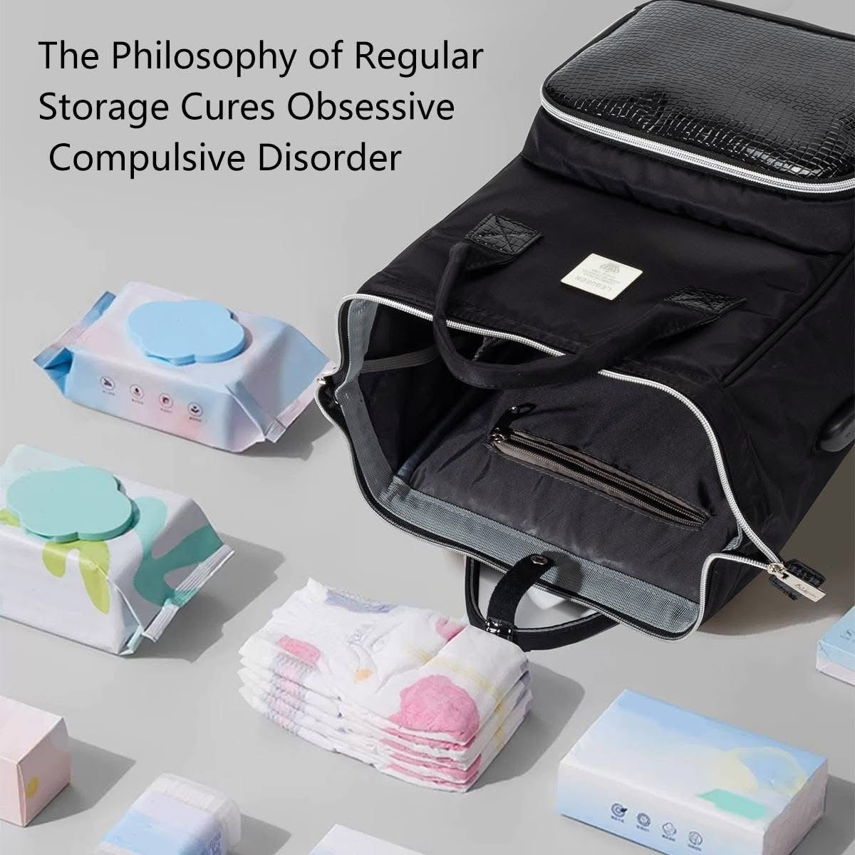 Lequeen Diamond 7TH Edition Waterproof Original mommy bag - الجيل السابع بلس الدايموند من ليكوين جلد طبيعي كحلي image 11