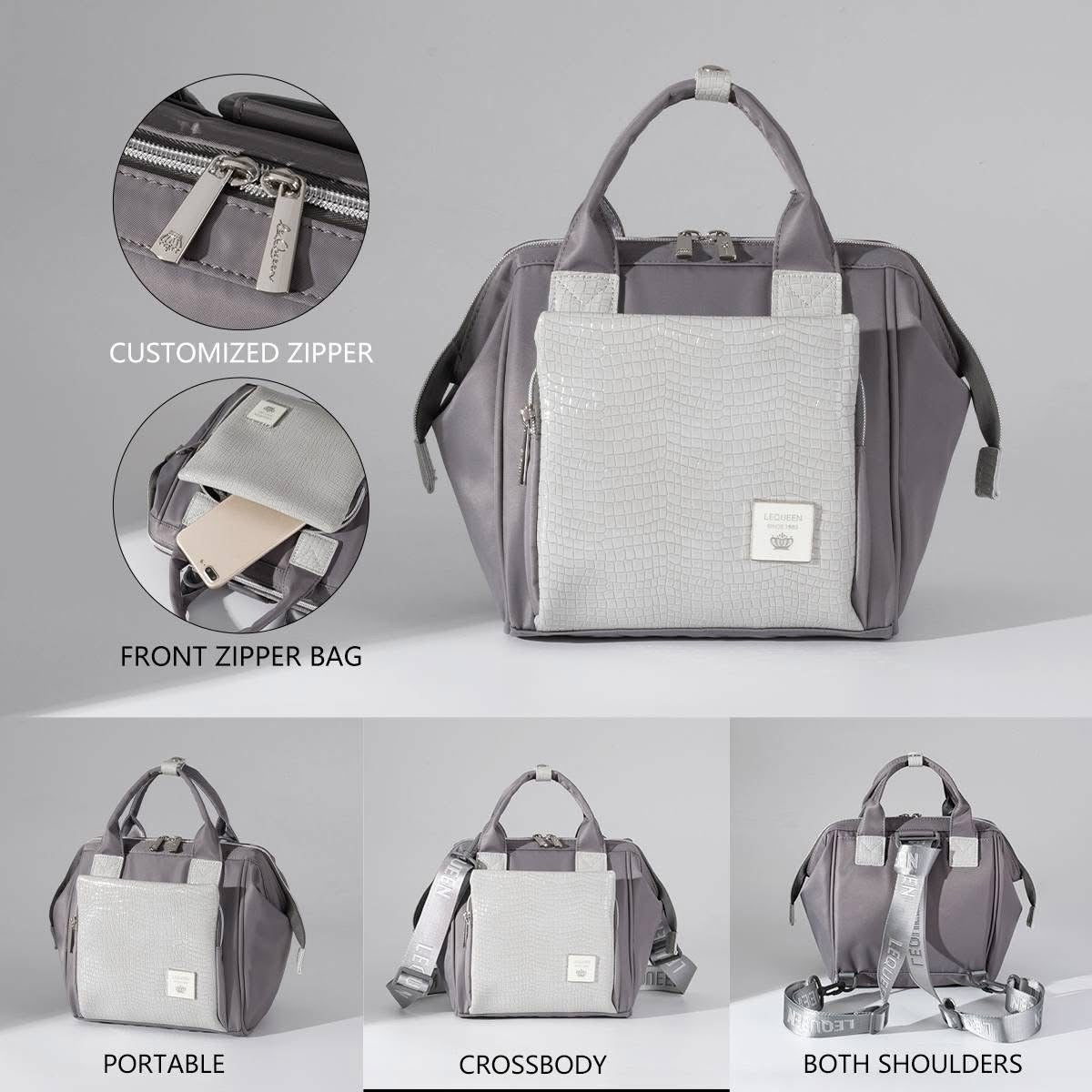 Lequeen Diamond 7TH Edition Waterproof Original mommy bag - الجيل السابع الدايموند من ليكوين جلد طبيعي رصاصي image 4