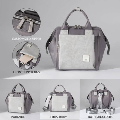 Lequeen Diamond 7TH Edition Waterproof Original mommy bag - الجيل السابع الدايموند من ليكوين جلد طبيعي رصاصي image 4