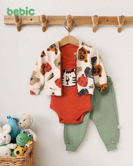 طقم بيجامه 3قطع نمر جاكيت ابيض احمر