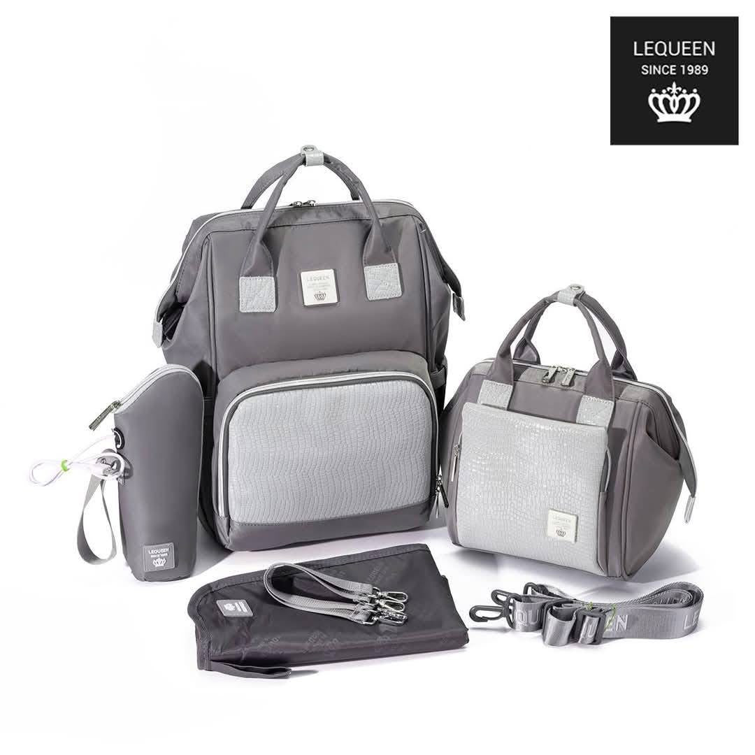 Lequeen Diamond 7TH Edition Waterproof Original mommy bag - الجيل السابع الدايموند من ليكوين جلد طبيعي رصاصي image 0