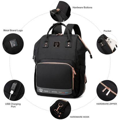 6th Lequeen Gold Edition Soft Waterproof Original Mommy Bag E Black image 3