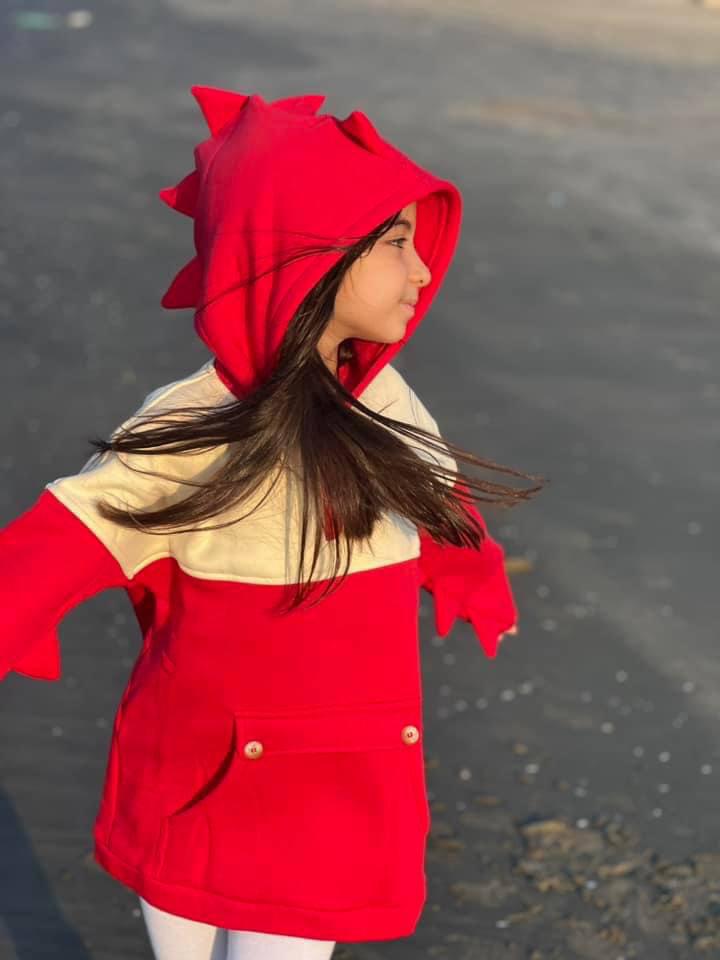 Plush Red Crocodile Hoodie for Toddlers