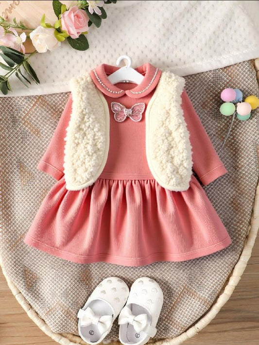 فستان قطيفه + جليه ٣ الوان - pink, 1 image