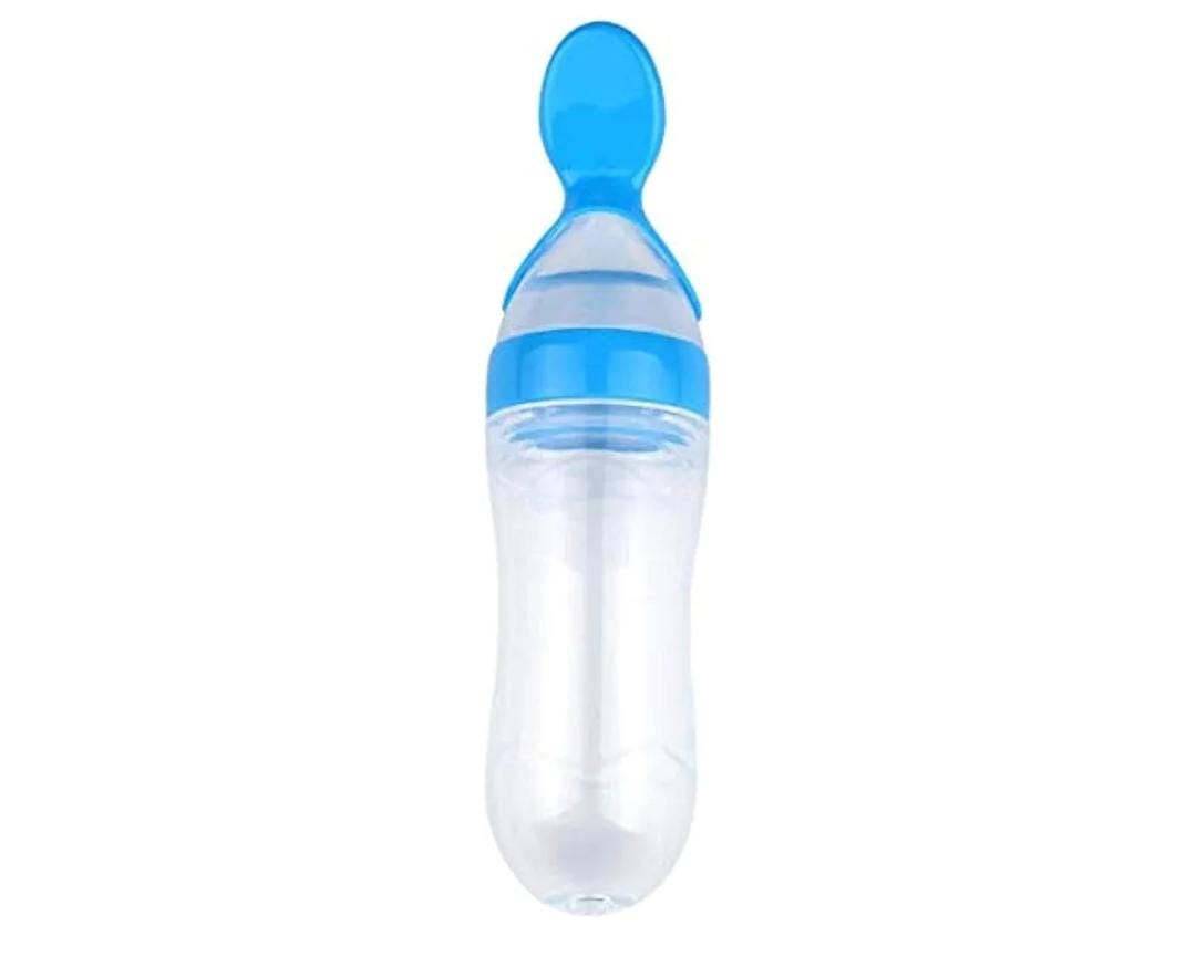 ببرونة بمعلقة للأطفال Baby food feeding bottle - blue image