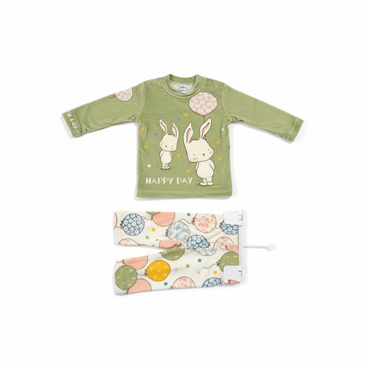 Happy Day Bunnies Baby Plush Pajama Set - Soft Green