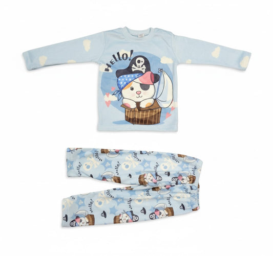طقم ملابس مريحة "القط القرصان" باللون الأزرق السماوي الجذاب للأطفال