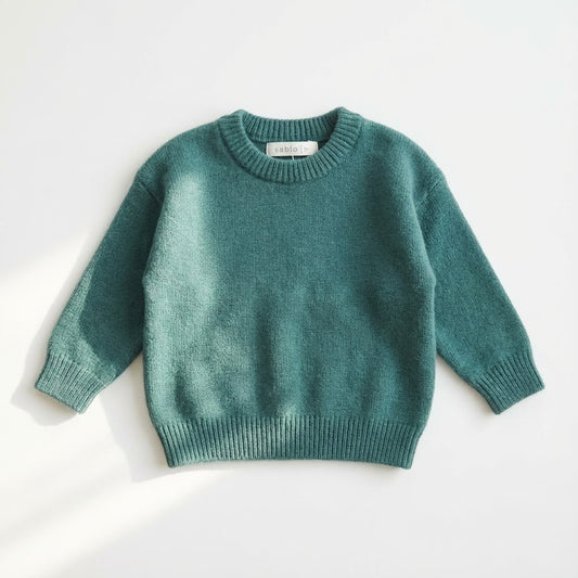 سترة أطفال ناعمة منسوجة بلون أخضر مريمي فاتح، سترة بلوفر بقبة مستديرة مناسبة للجنسين.