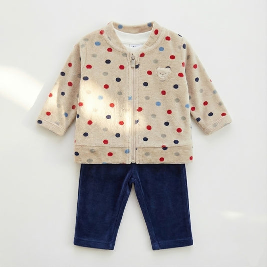 Cozy Polka Dot Bomber Jacket 3-Piece Set