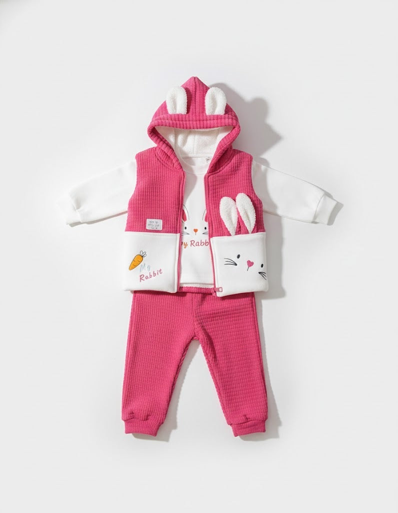 طقم ملابس أطفال قطيفة "أرنوبي الصغير" الرائع - وردي وأبيض