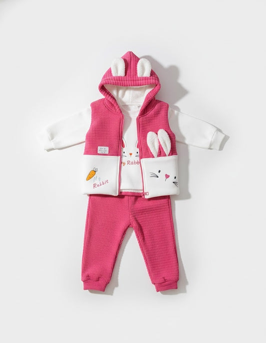 طقم ملابس أطفال قطيفة "أرنوبي الصغير" الرائع - وردي وأبيض