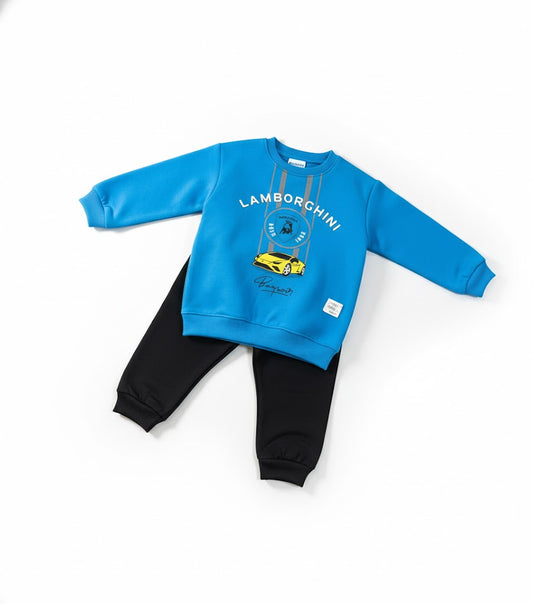 طقم سويت شيرت وبنطال رياضي للأطفال من لامبورغيني - أزرق ملكي