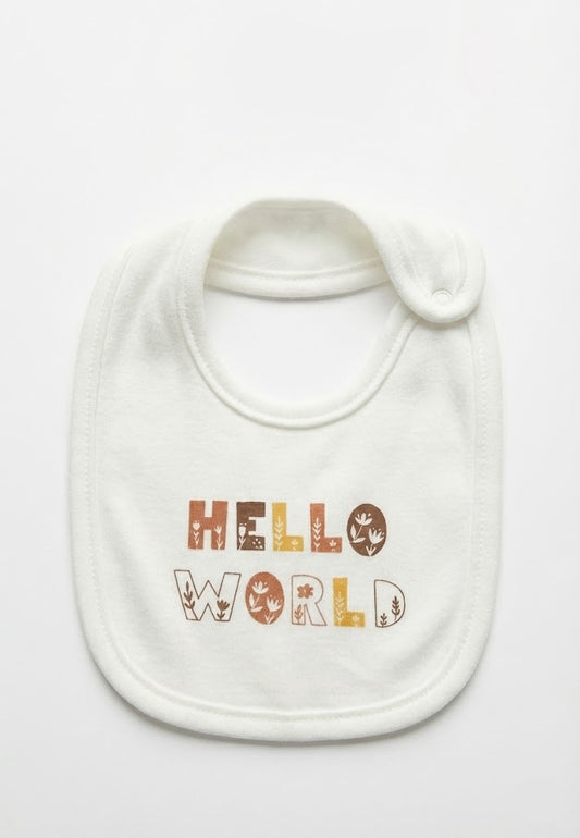 White "HELLO WORLD" Floral Cotton Baby Bibs set