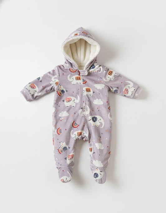 أفرول بقبعة وأقدام من القطيفة بتصميم الفيل واللاما - الراحة المثالية لطفلك.