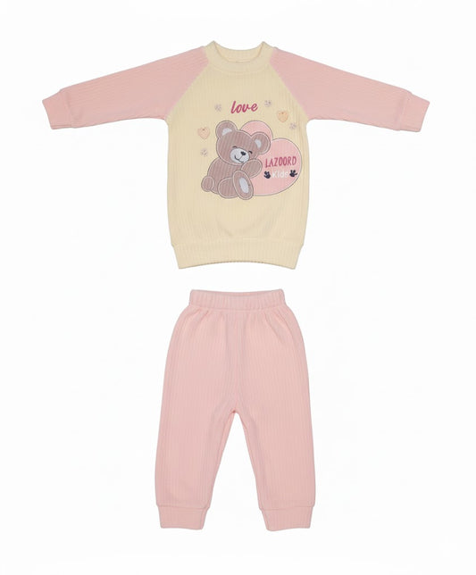 Cozy Pink & Yellow Rib-Knit Baby Pajama Set