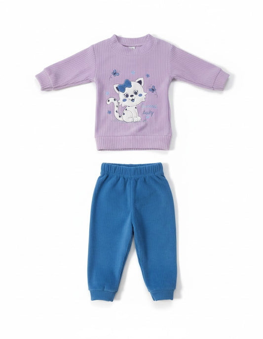 Sweet Ribbed Kitten Loungewear Set