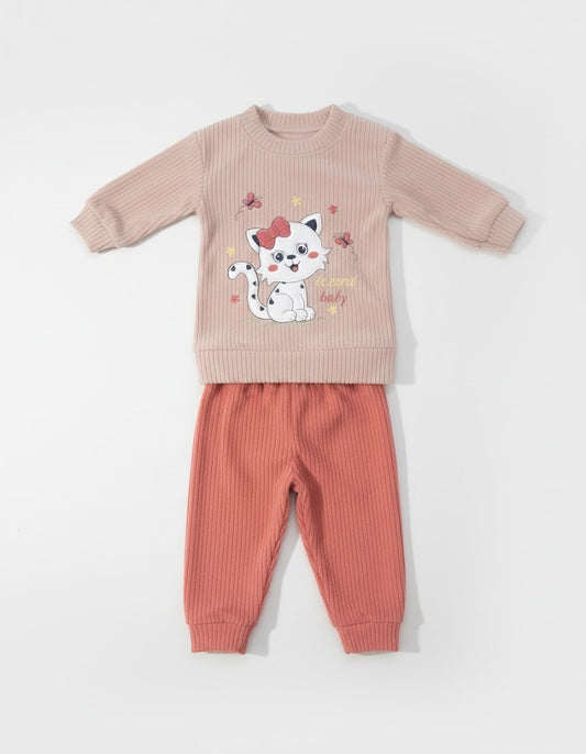 Sweet Ribbed Kitten Loungewear Set