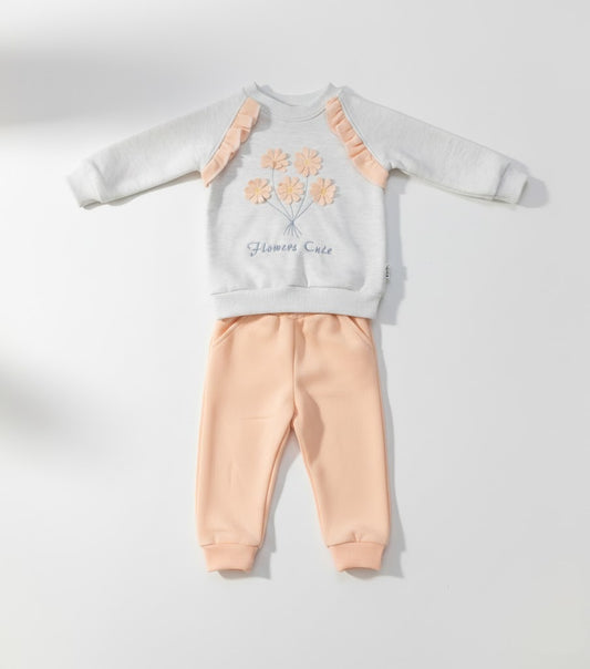 Soft Flower Embroidery Baby Sweatshirt and Jogger Set