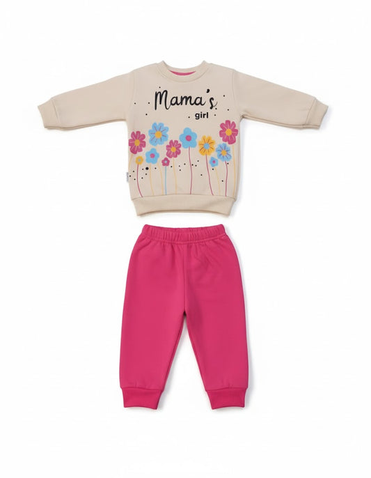 طقم "ماماز جيرل" الرياضي للفتيات بطبعة الزهور (سويت شيرت وبنطلون رياضي)