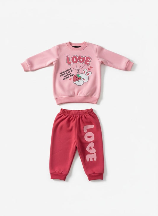 Bunny Print Pink Sweatshirt & Pink Jogger Set for Baby/Toddler