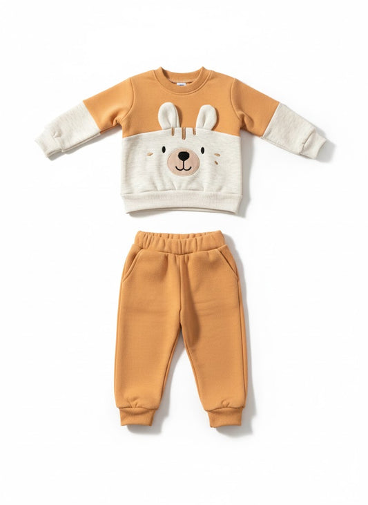 Plush Cotton Baby Outfit with Animal Face Design