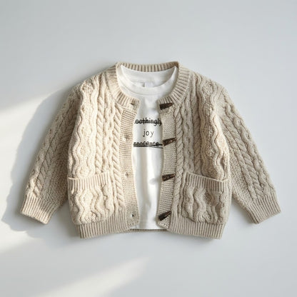 كارديجان شتوي للأطفال مع شيرت قطني - تصميم أنيق وأزرار خشبية