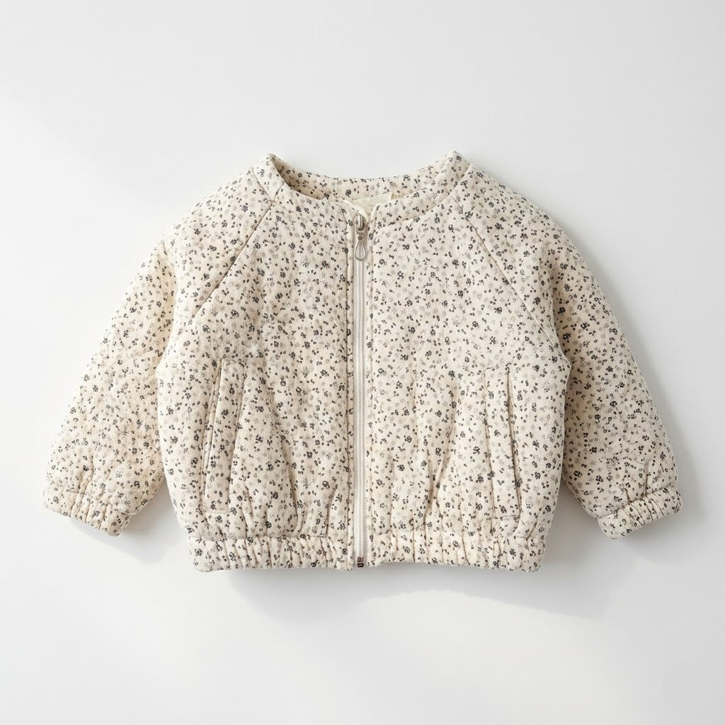جاكيت أطفال مبطنة بنقشة الزهور الرقيقة - لون كريمي وتصميم عصري