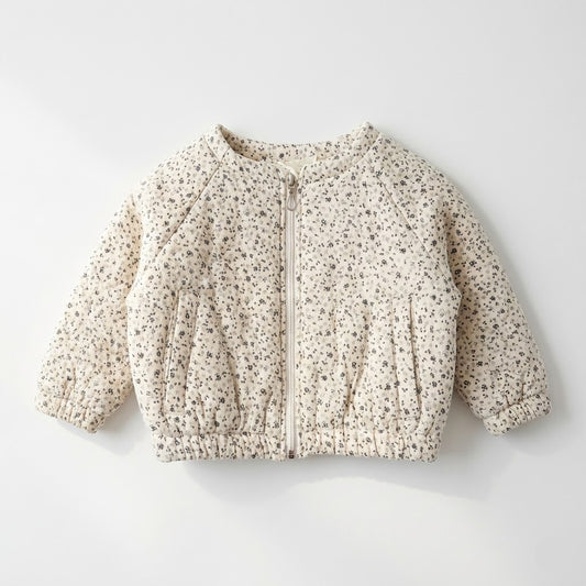 جاكيت أطفال مبطنة بنقشة الزهور الرقيقة - لون كريمي وتصميم عصري